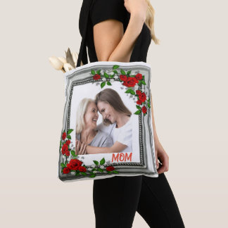 Blooming Memories: Personalised Floral Frame Photo Tote Bag