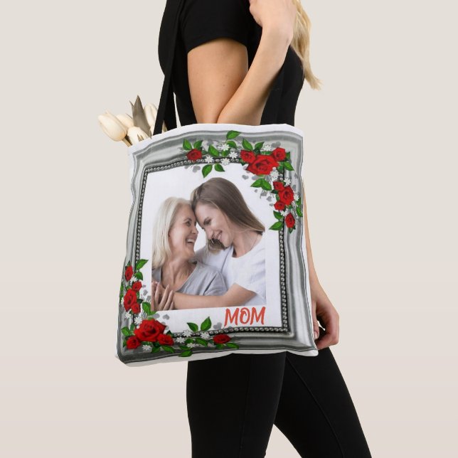 Blooming Memories: Personalised Floral Frame Photo Tote Bag (Close Up)