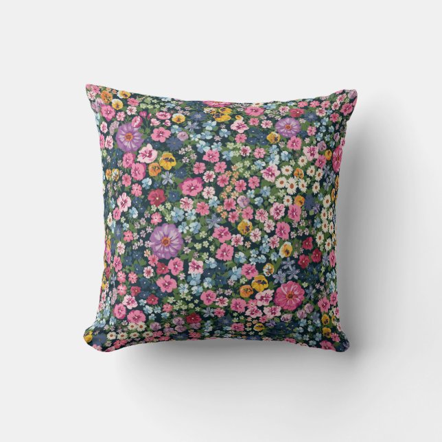 Blooming midsummer meadow seamless pattern. Plant  Cushion (Front)
