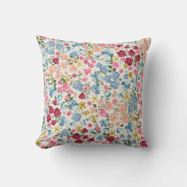 Blooming midsummer meadow seamless pattern. Plant  Cushion (Front)