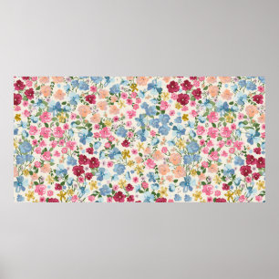 Blooming midsummer meadow seamless pattern. Plant Poster