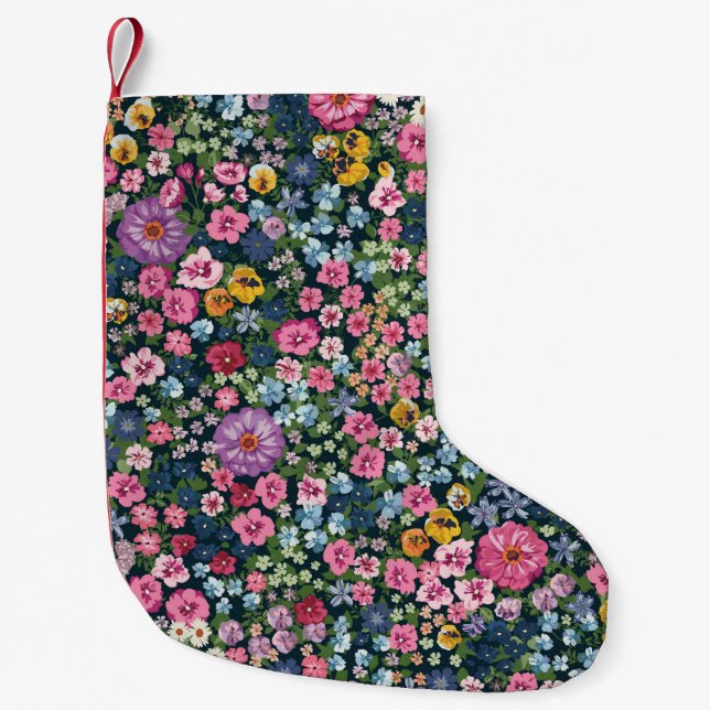 Blooming midsummer meadow seamless pattern. Plant  Small Christmas Stocking (Front)