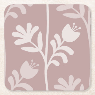 Blooming Minimalism XL Flowers ancient pink Square Paper Coaster