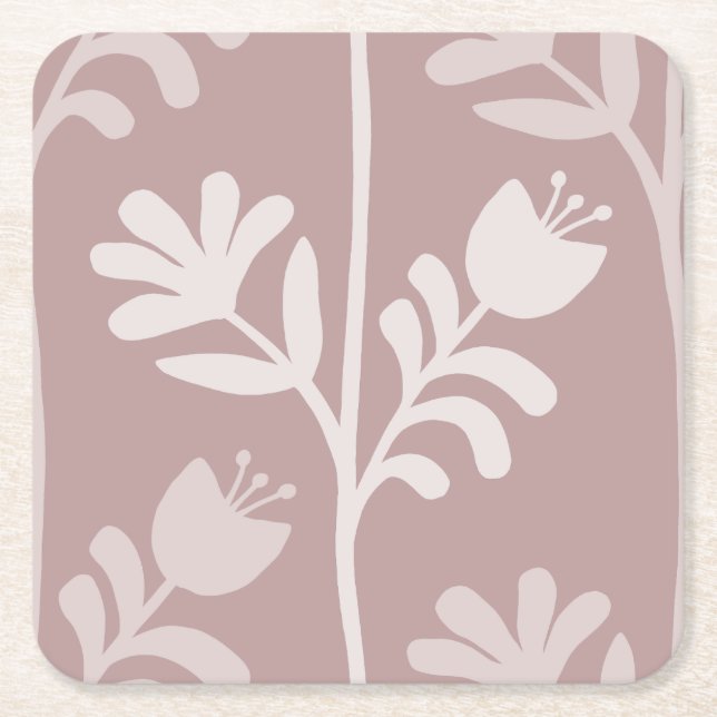 Blooming Minimalism XL Flowers ancient pink Square Paper Coaster (Front)