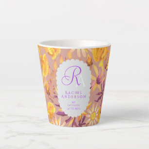 Blooming Mystical Floral Monogram Brown Latte Mug