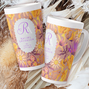 Blooming Mystical Floral Monogram Brown Latte Mug