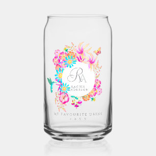 Blooming Mystical Floral Monogram Can Glass