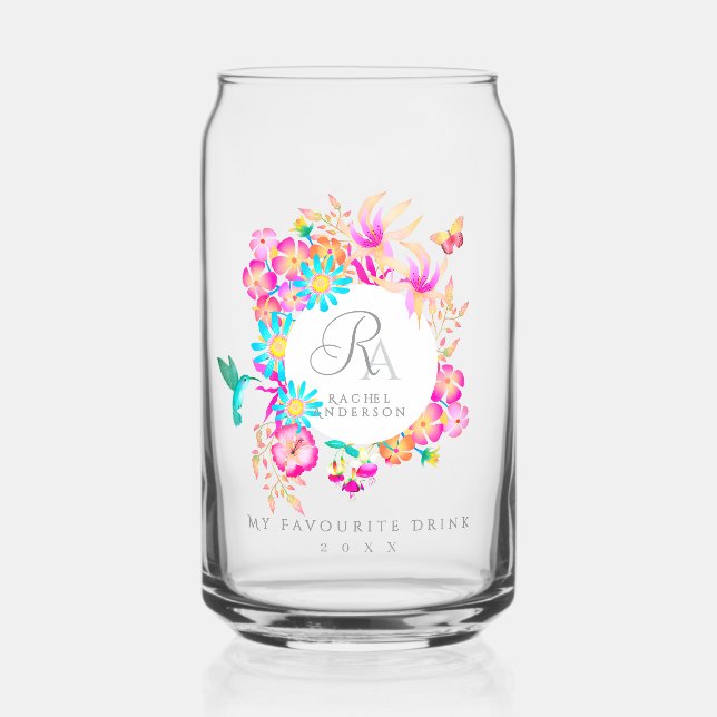  Blooming Mystical Floral Monogram Can Glass (Front)