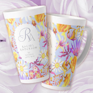 Blooming Mystical Floral Monogram Lilac Latte Mug