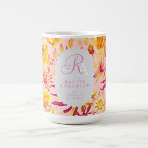 Blooming Mystical Floral Monogram Pink Coffee Mug