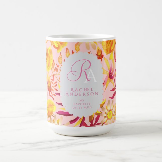 Blooming Mystical Floral Monogram Pink  Coffee Mug (Center)