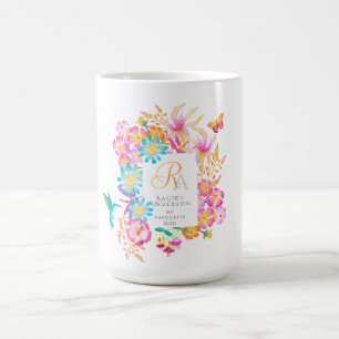 Blooming Mystical Floral Monogram White Coffee Mug