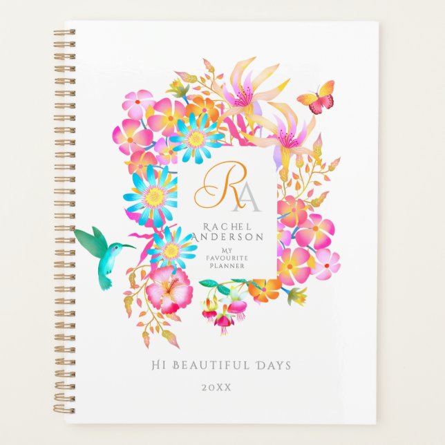 Blooming Mystical Floral Monogram White  Planner (Front)