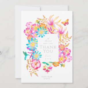 Blooming Mystical Floral Monogram White Thank You Card
