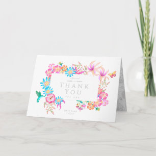 Blooming Mystical Floral Monogram White Thank You Card