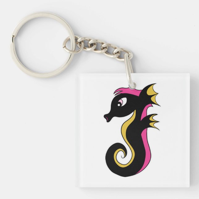 Blooming Neon Seahorse Key Ring (Front)