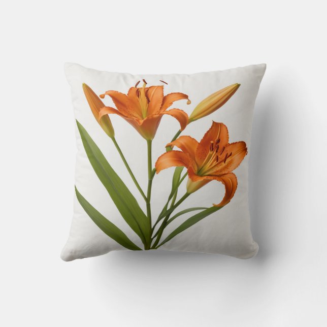 Blooming orange lily white background Throw Pillow (Back)