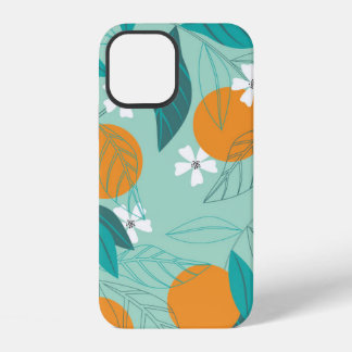 Blooming oranges in leaves. illustration iPhone 12 case