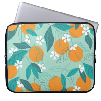 Blooming oranges in leaves. illustration laptop sleeve