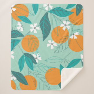Blooming oranges in leaves. illustration sherpa blanket