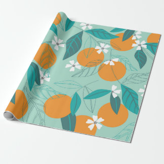 Blooming oranges in leaves. illustration wrapping paper