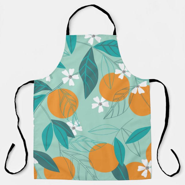 Blooming oranges, leaves, vintage art. apron (Front)