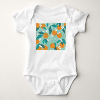 Blooming oranges, leaves, vintage art. baby bodysuit