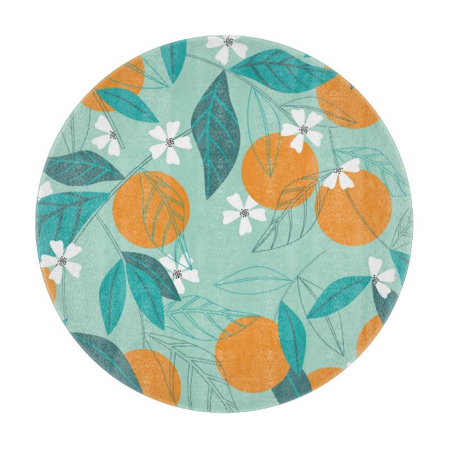 Blooming oranges, leaves, vintage art. cutting board (Front)