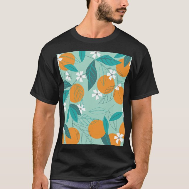 Blooming oranges, leaves, vintage art. T-Shirt (Front)