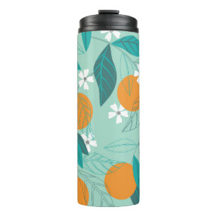 Blooming oranges, leaves, vintage art. thermal tumbler