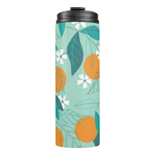 Blooming oranges, leaves, vintage art. thermal tumbler (Front)