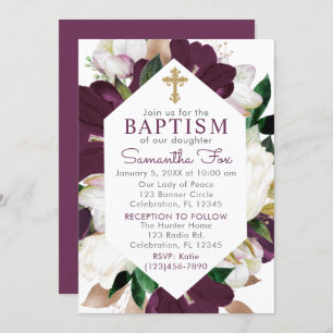 Blooming Orchids Floral Girl Baptism Invitation