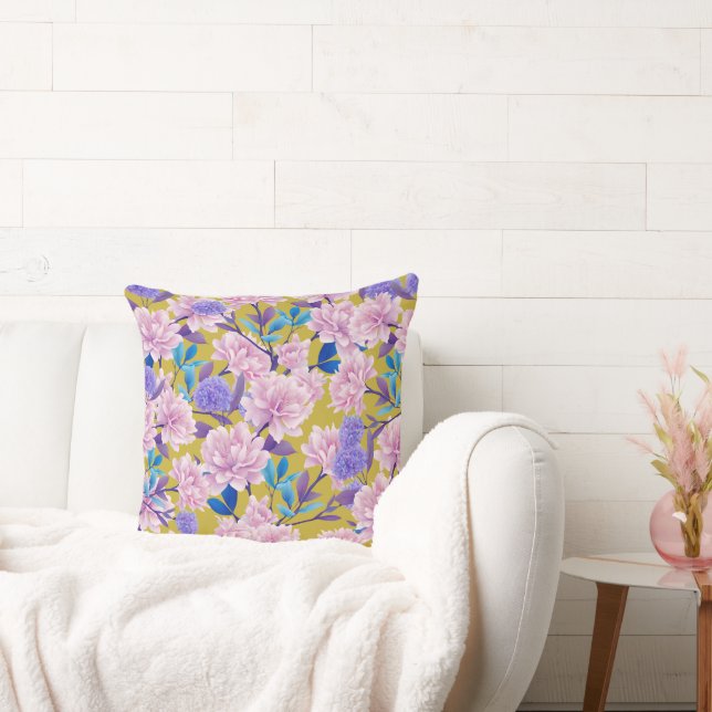 Blooming Pastel Floral Design Throw Pillow (Couch)