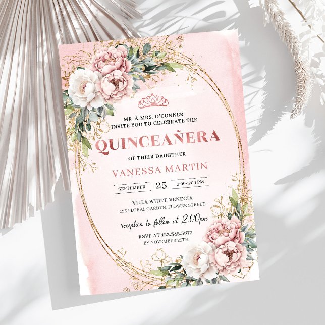 Blooming Pastel Pink Flowers Eucalyptus 15th Bday Invitation (Blooming Pastel Pink Flowers Eucalyptus 15th Birthday Invite

)