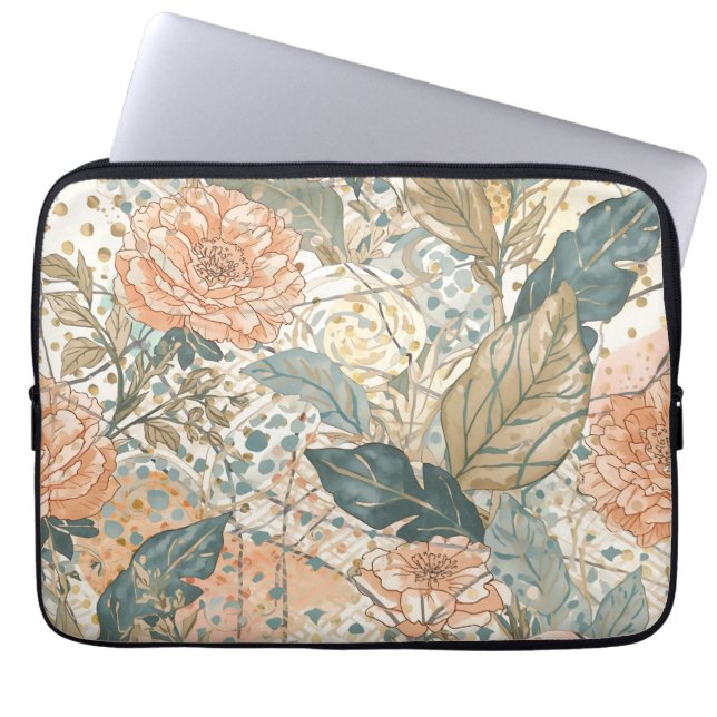 Blooming Peach Flowers and Beautiful Pattern , Laptop Sleeve (Front)