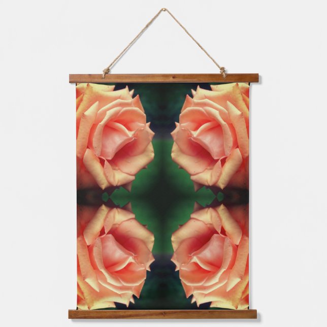 Blooming Peach Rose Abstract Hanging Tapestry (Front)