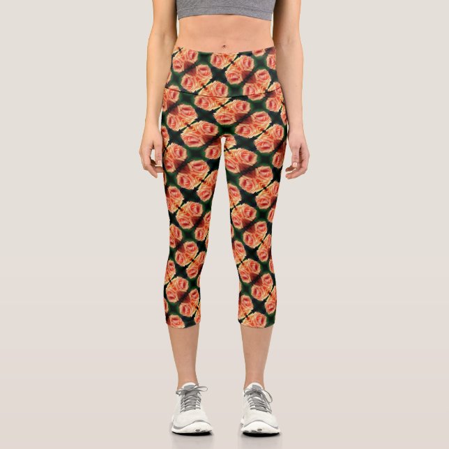 Blooming Peach Rose Abstract Pattern    Capri Leggings (Front)