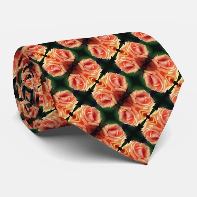 Blooming Peach Rose Abstract Pattern     Tie (Rolled)