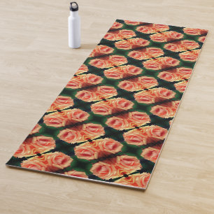 Blooming Peach Rose Abstract Pattern Yoga Mat