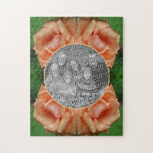 Blooming Peach Rose Frame Create Your Own Photo Jigsaw Puzzle