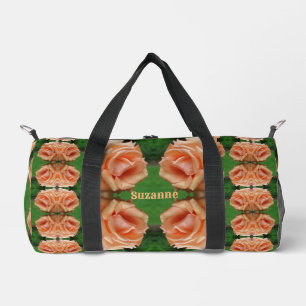 Blooming Peach Rose Pattern Personalised Duffle Bag