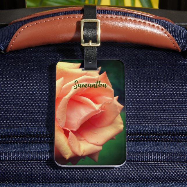 Blooming Peach Rose Personalised Luggage Tag (Front Insitu 2)