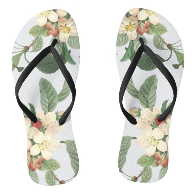 Blooming Pearl White Summer Floral Botanical Flip Flops (Footbed)