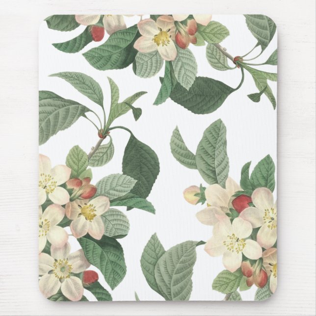 Blooming Pearl White Summer Floral Botanical Mouse Mat (Front)