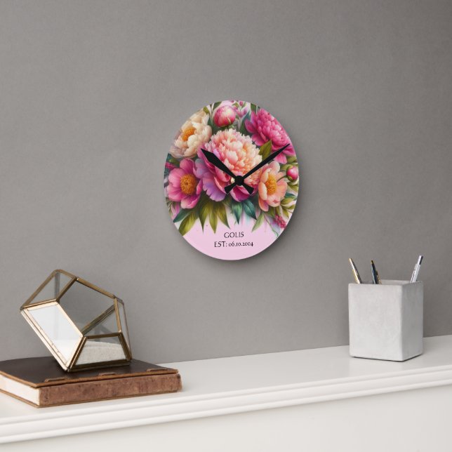 Blooming Peonies New Home Floral Wall Clock (Office)