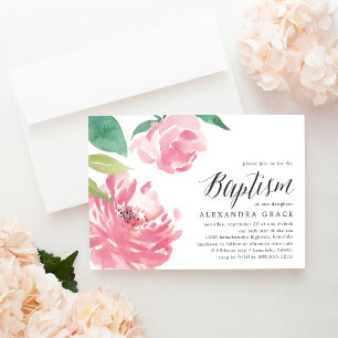 Blooming Peony Baptism Invitation