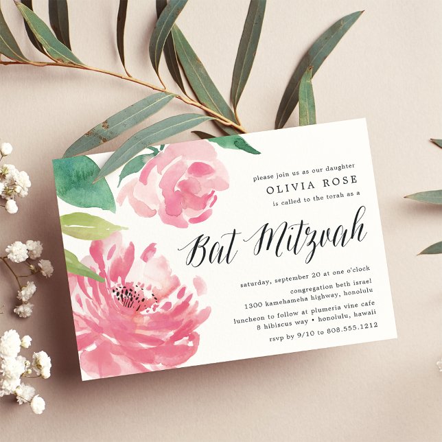 Blooming Peony | Bat Mitzvah Invitation (Creator Uploaded)