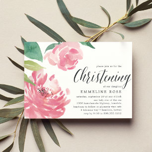 Blooming Peony Christening Invitation