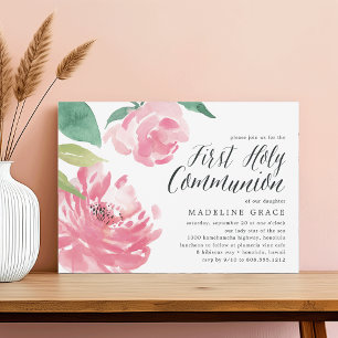 Blooming Peony   First Holy Communion Invitation