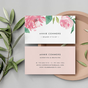 Blooming Peony Watercolor Floral Business Card